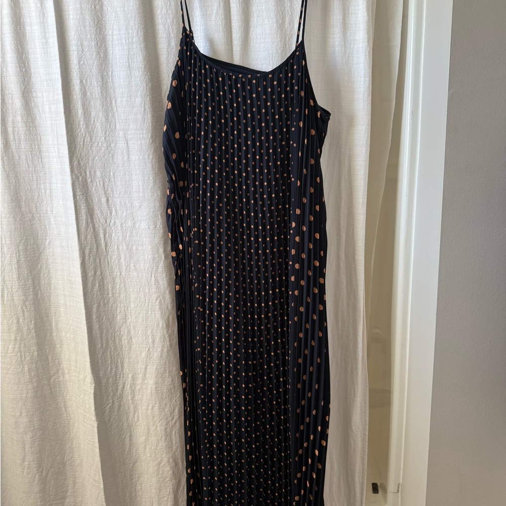 Banana Republic Black Maxi Slip Dress with Tan Polka Dots
